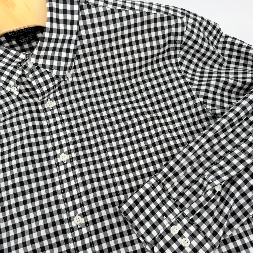 Lauren‎ Ralph Lauren Classic Fit Non Iron 17 34/35 Mens Button Down Black Plaid
